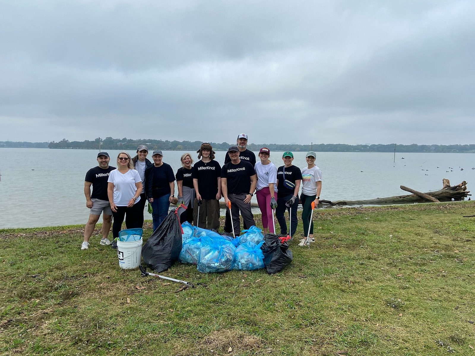 GL Seaman & Company and MillerKnoll Team Cleaning up trash around White Rock Lake