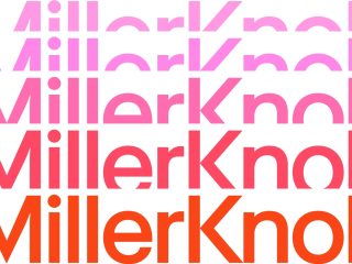 MillerKnoll stacked Logo Pattern ombre from pink to red