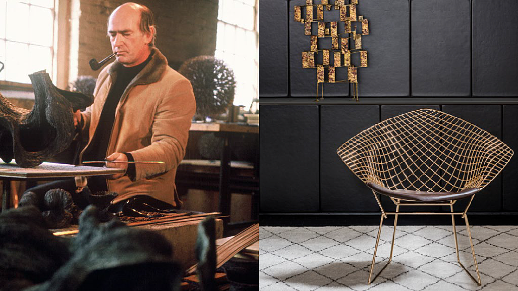 Harry Bertoia and Gold Diamond Bertoia Chair