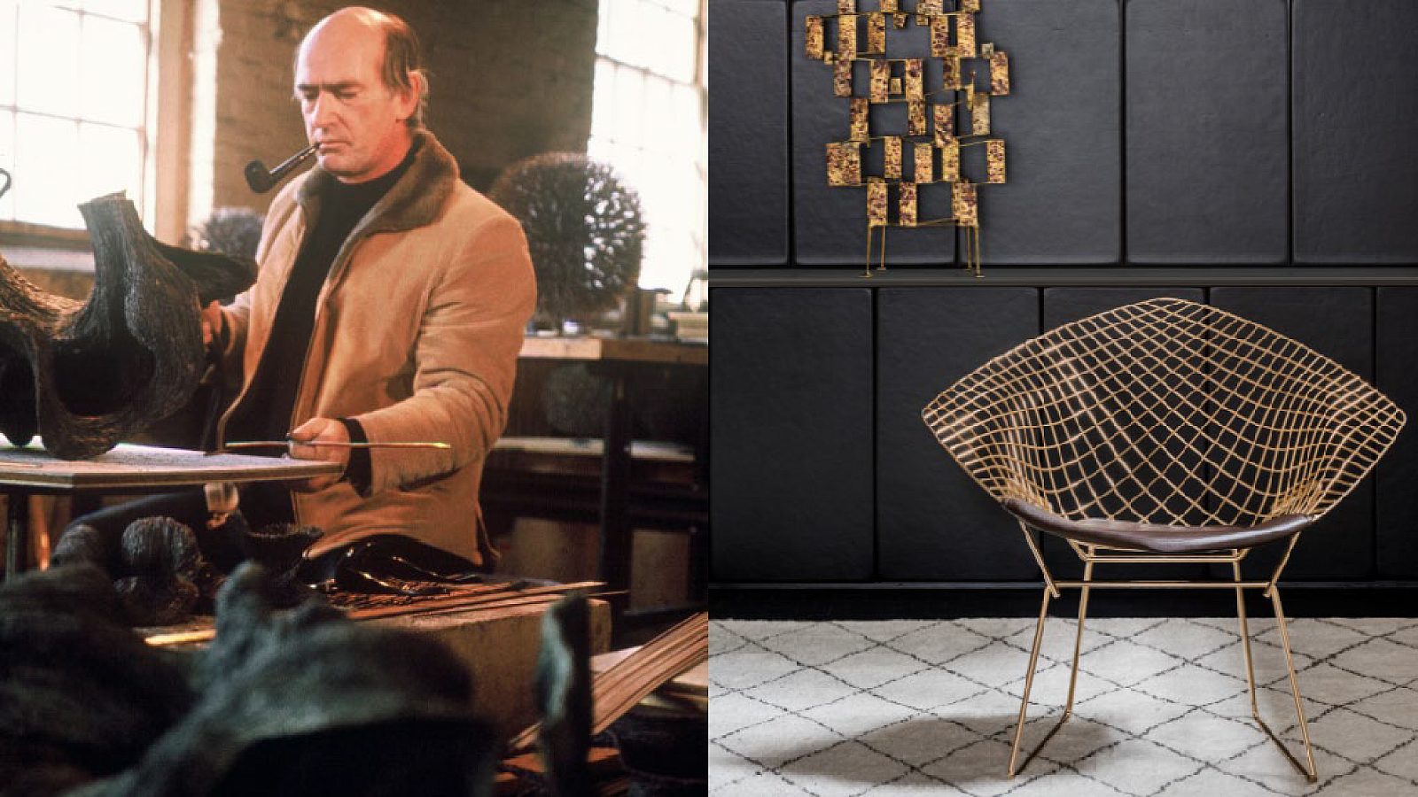 Harry Bertoia and Gold Diamond Bertoia Chair