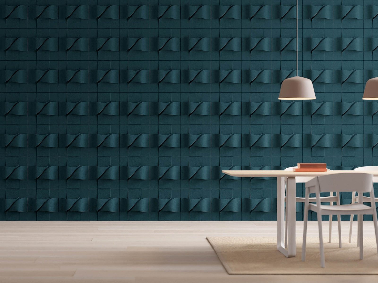 Ocean blue Filzfelt acoustic wool wall in the style Tuck