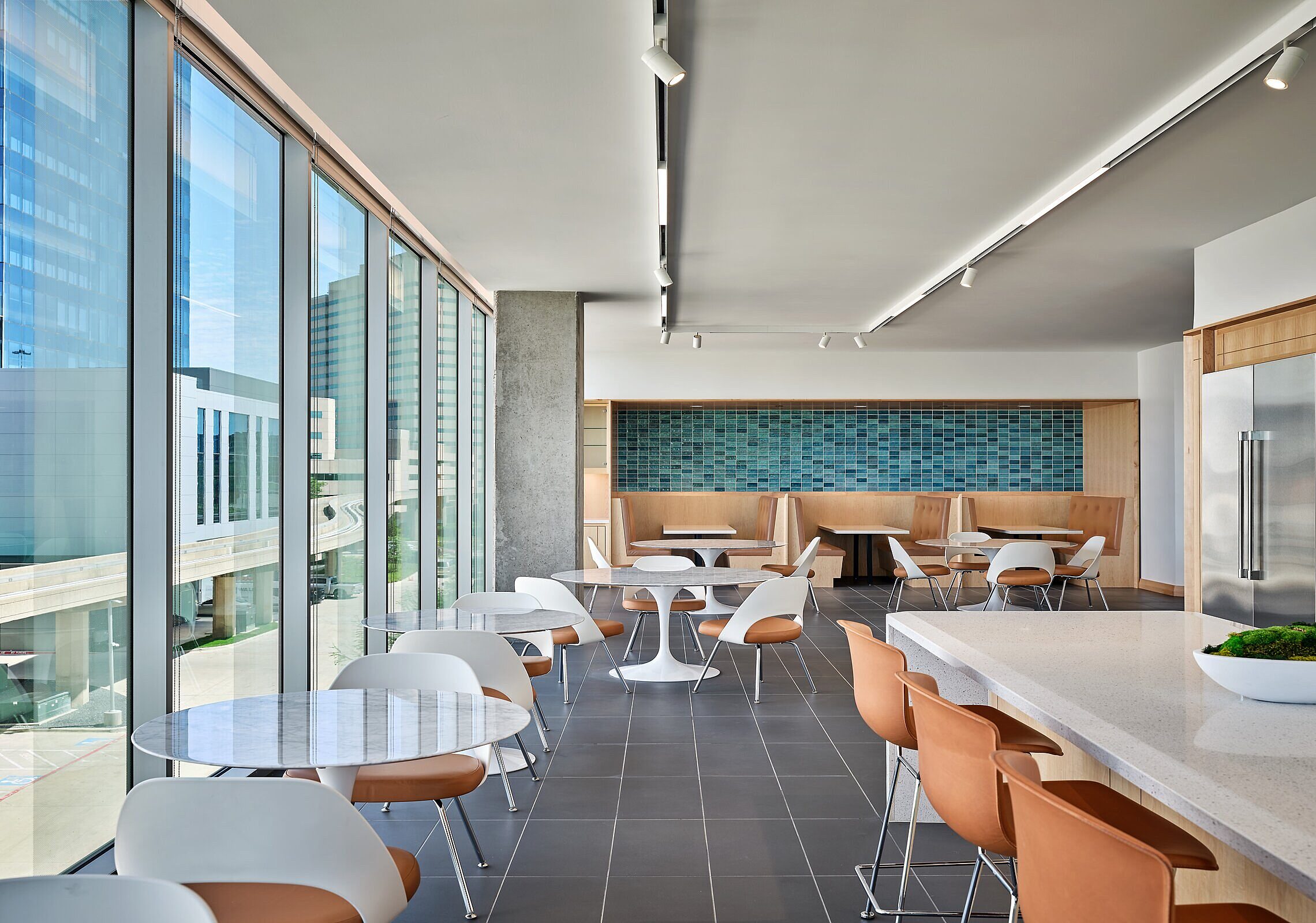 State Bank of Texas Cafe Space with tables and chairs