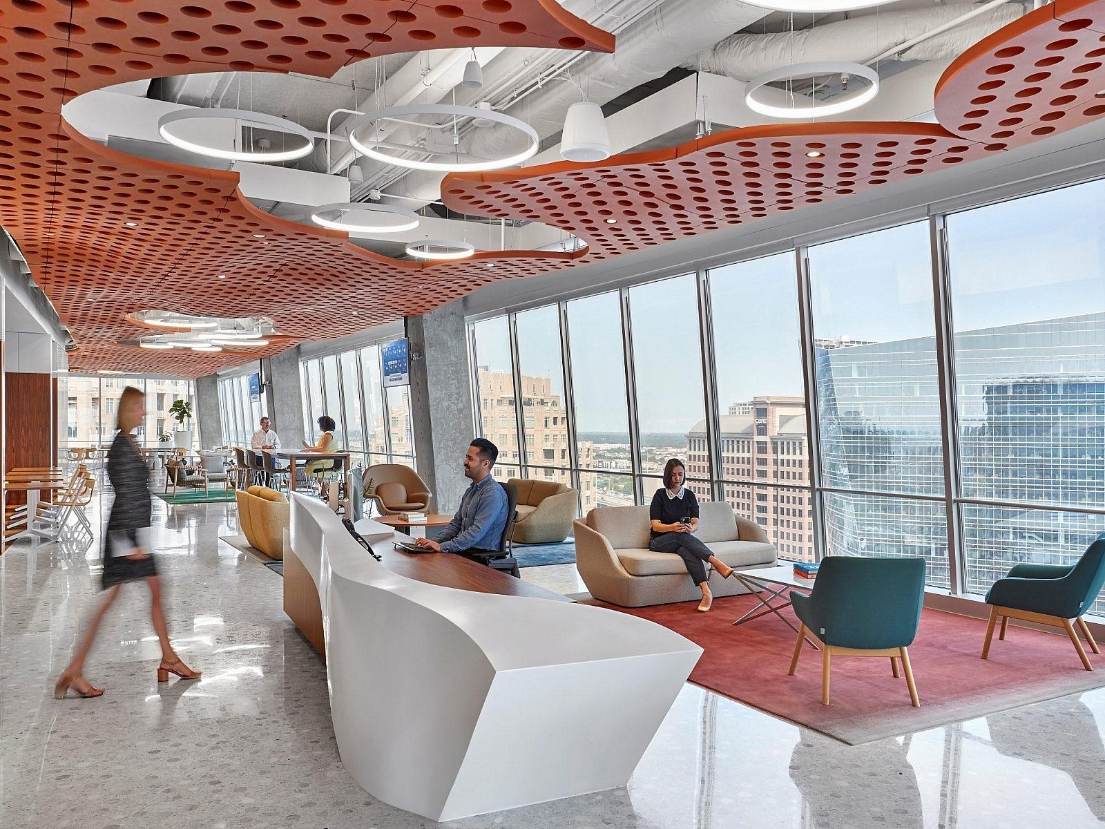 Corporate common area seating with couches and chairs