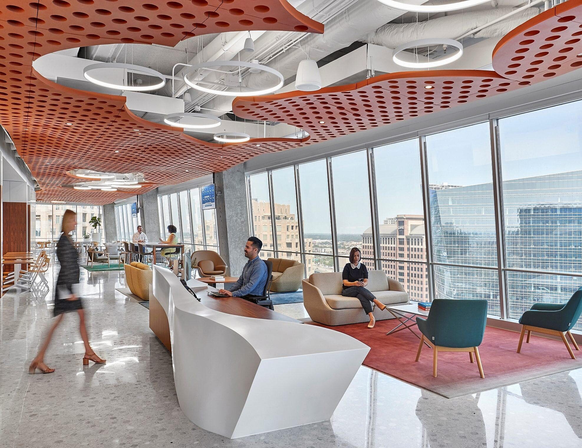 Corporate common area seating with couches and chairs
