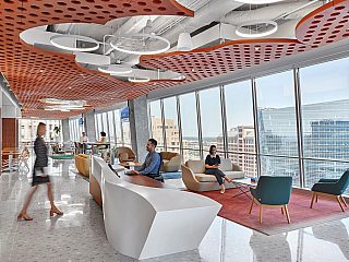 Corporate common area seating with couches and chairs